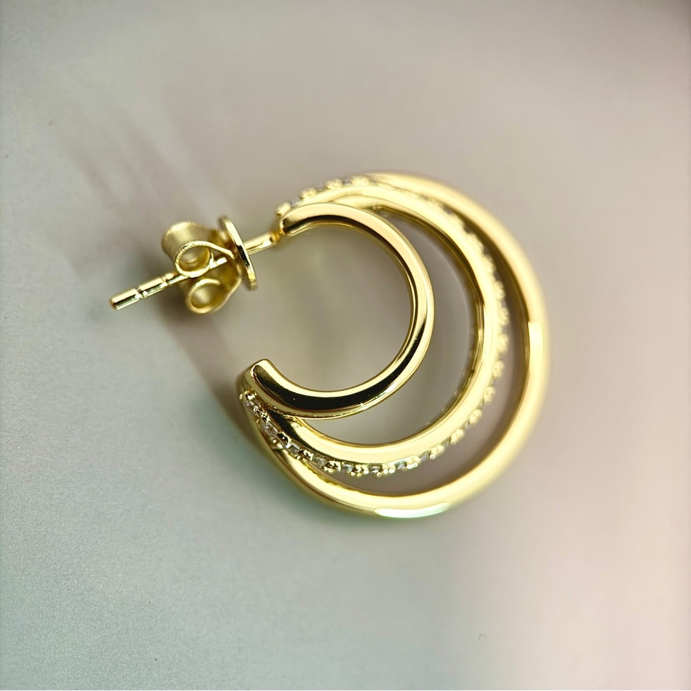 S925 Minimalist Moissanite Layered C-Hoop Studs Earrings - Picture 8 of 9